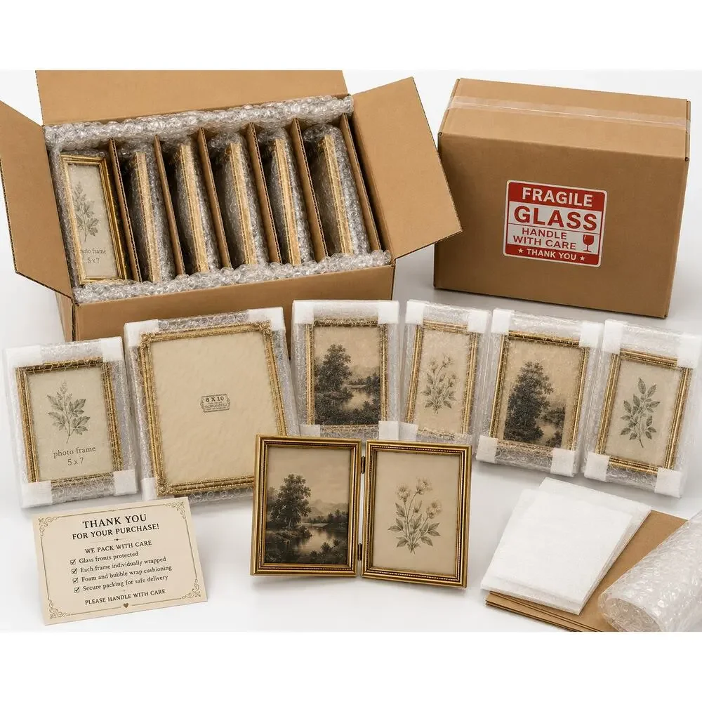 6 Gold Tone Vintage Style Tabletop Picture Frames